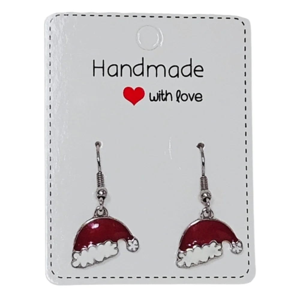 Santa Hat Christmas Dangle Earrings Red Enamel Holiday Winter Jewelry - Picture 3 of 5